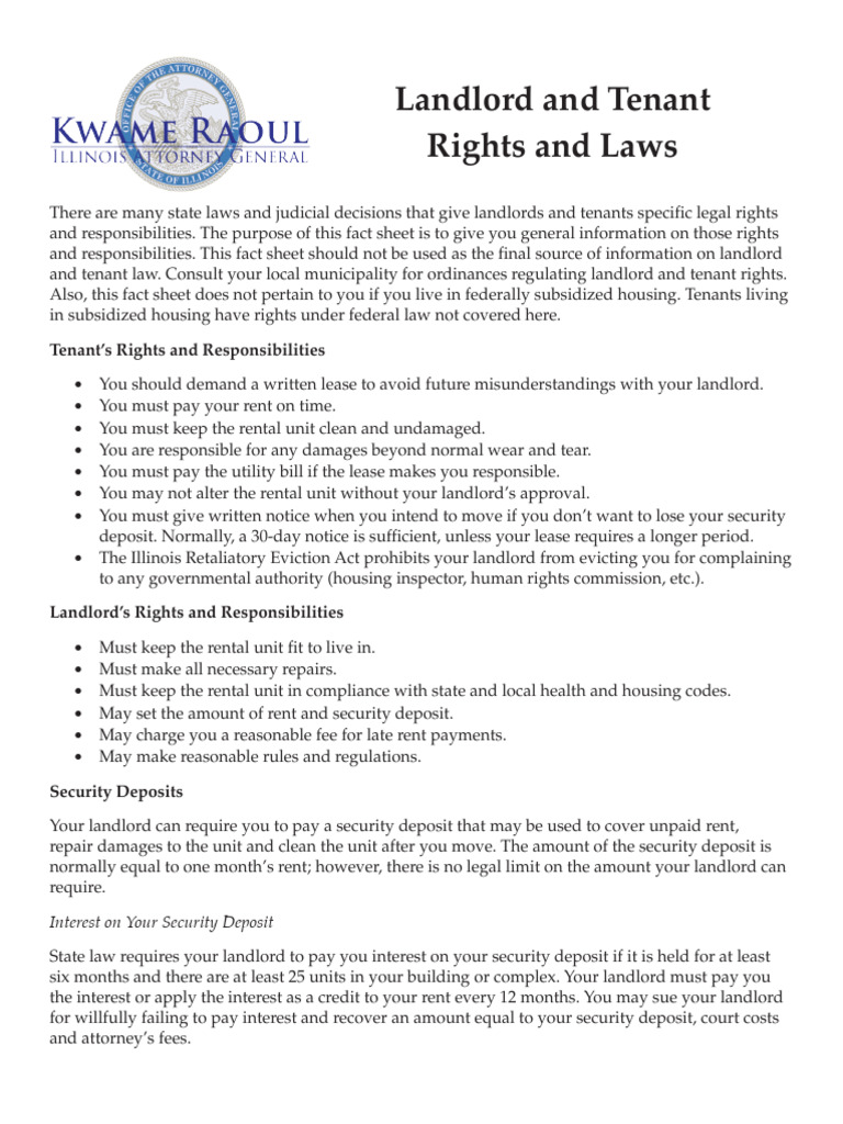 Illinois Landlord-Tenant Rights Guide | PDF | Lease | Landlord
