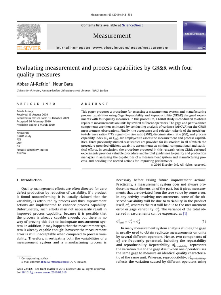 J Measurement 2010 02 016 | PDF | Variance | Analysis Of Variance