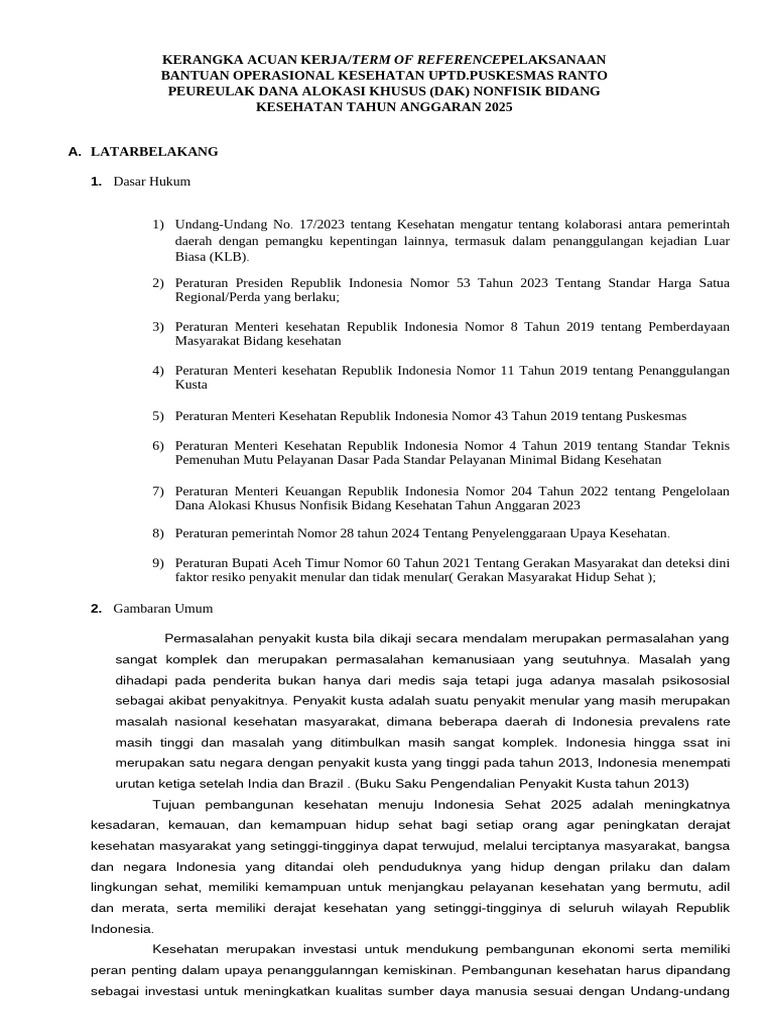 TOR Program Kusta 2025 UPTD Puskesmas | PDF