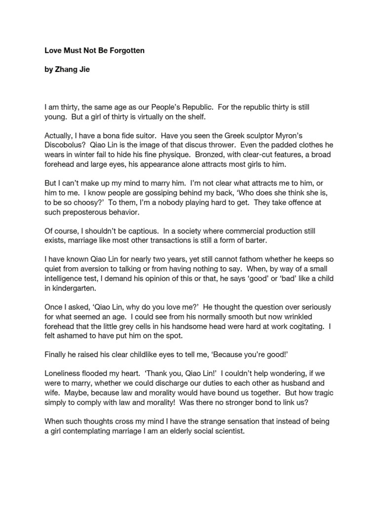 Love Must Not Be Forgotten by Zhang Jie | PDF