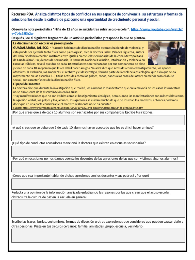 Conflictos y Cultura de Paz en Escuelas | PDF | Violencia | Paz