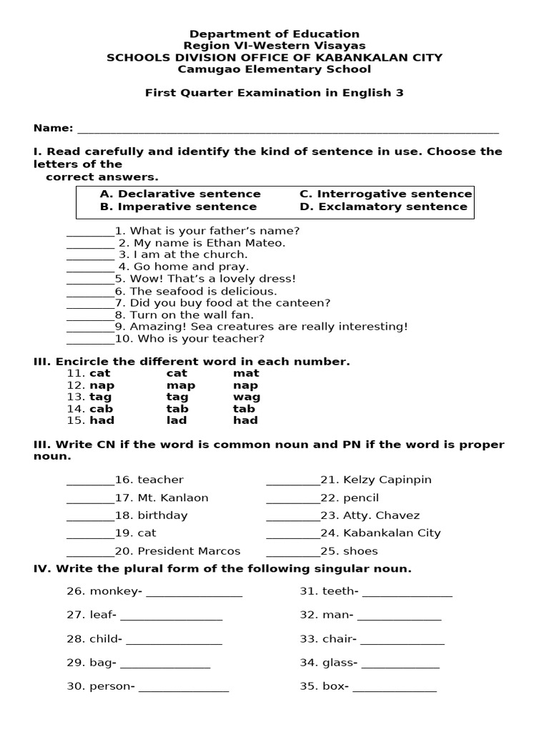 1st QTR - SUMMATIVE TEST IN ENGLISH | PDF | Languages | Foreign ...