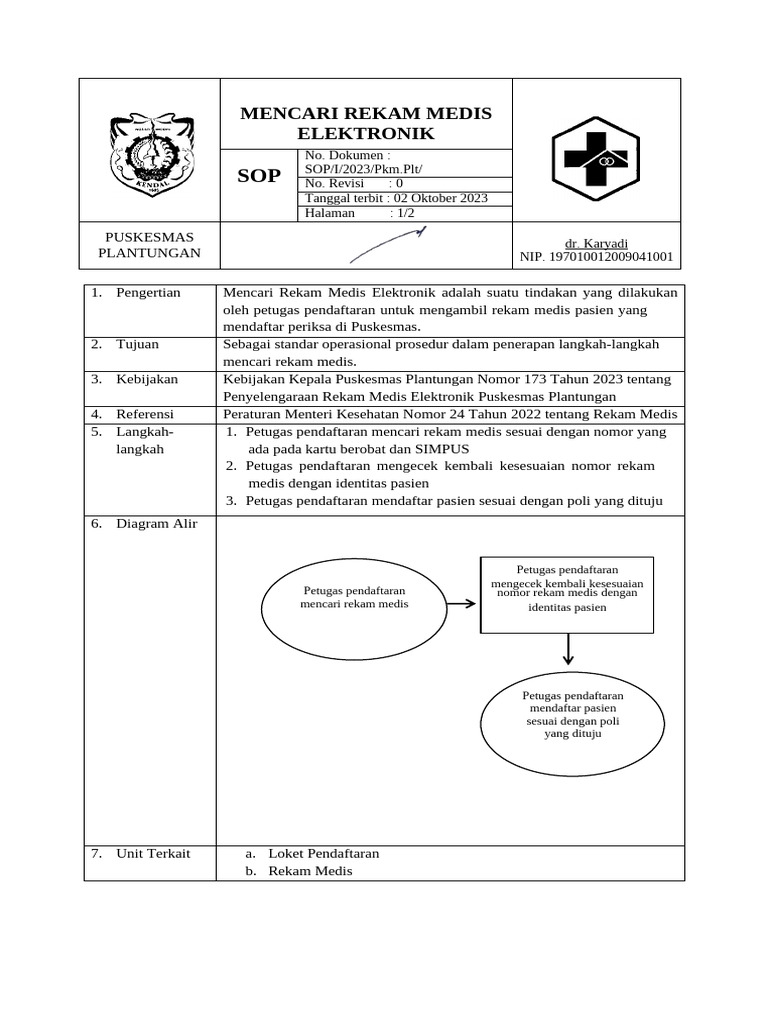 SOP Mencari Rekam Medis Elektronik | PDF