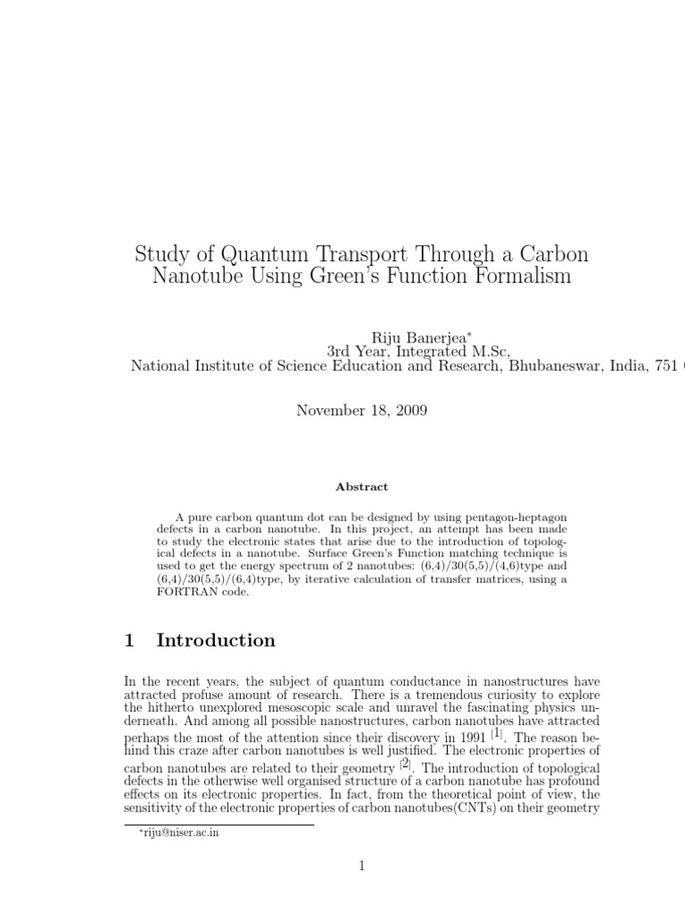 Quantum Transport in Carbon Nanotubes | PDF | Carbon Nanotube | Energy ...
