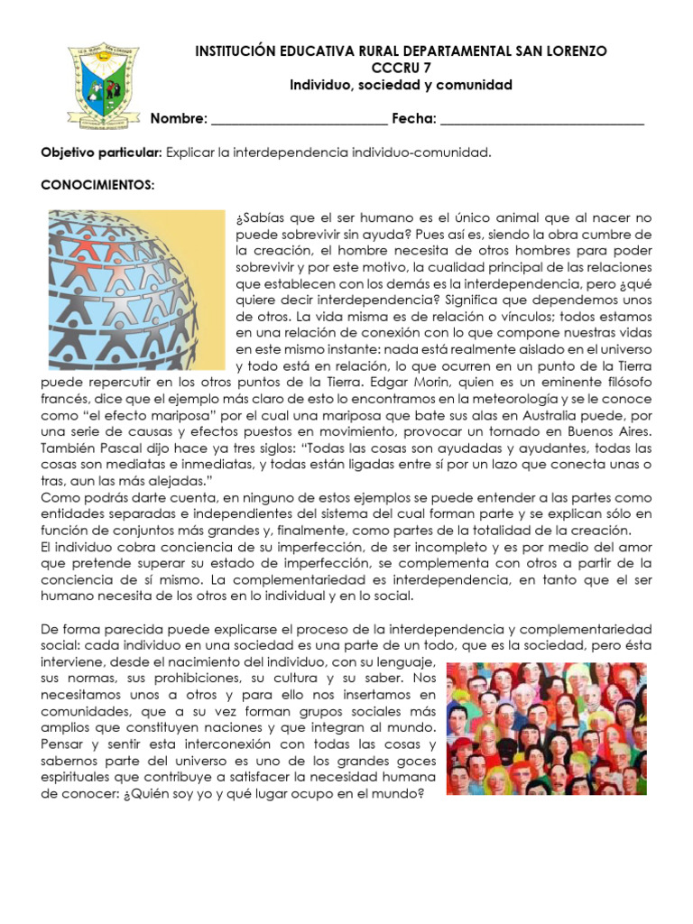 Interdependencia: Individuo y Sociedad | PDF | Grupo social | Sociedad