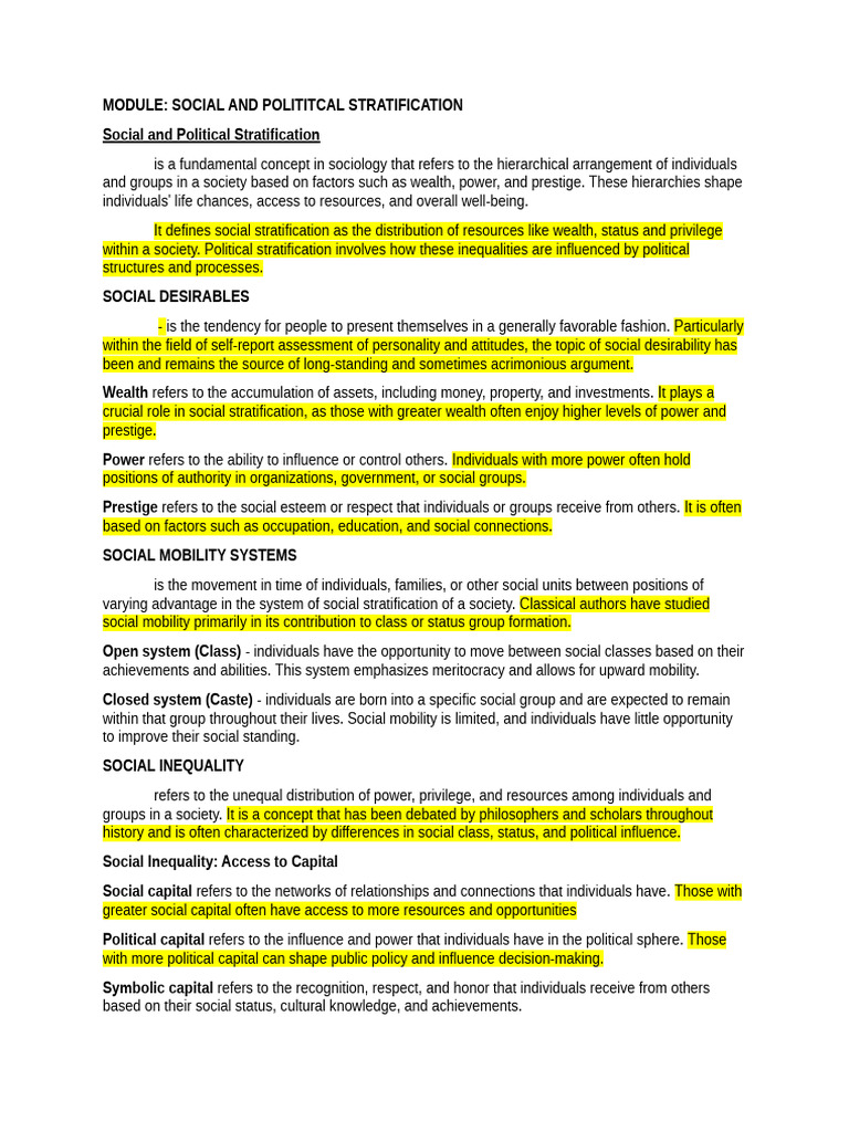 Social and Political Stratification Module | PDF | Gender Studies ...