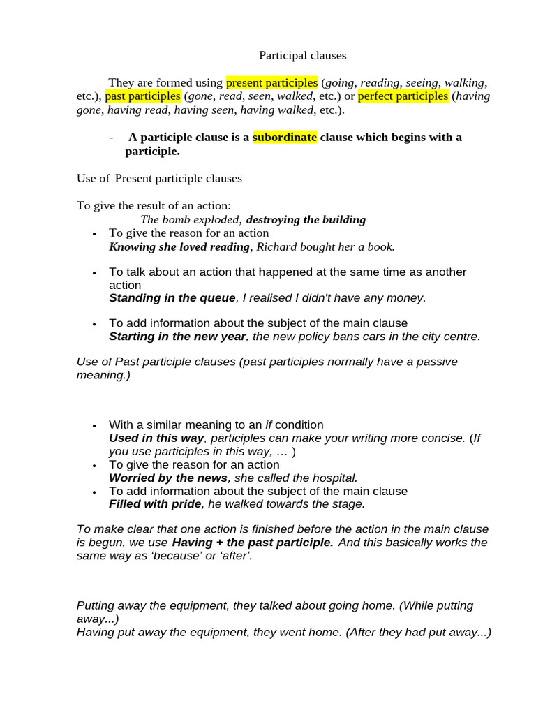 Participal clauses | PDF | Verb | Syntax