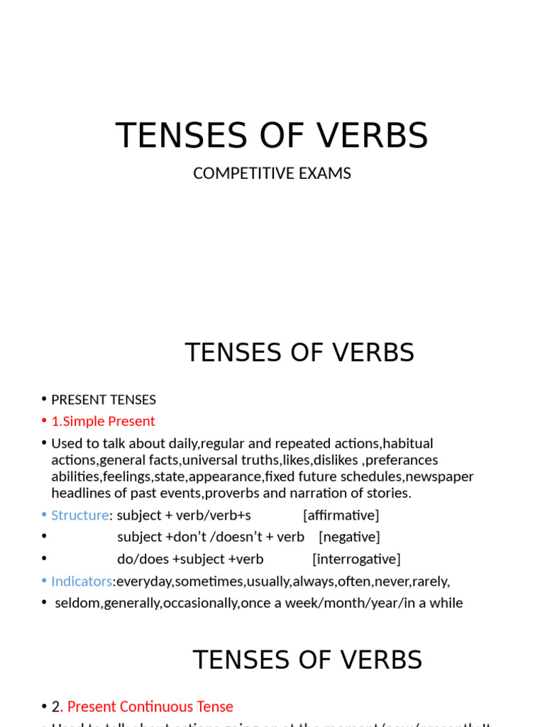 TENSES of VERBS Ex Competitive | PDF | Perfect (Grammar) | Grammatical ...