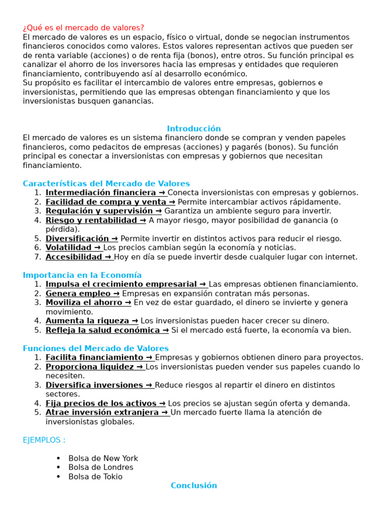 Mercado de Valores: Funciones y Importancia | PDF | Bolsa de Valores ...