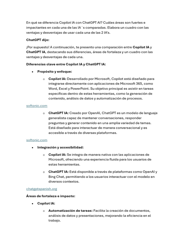 Diferencias entre Copilot y ChatGPT | PDF | Inteligencia artificial ...
