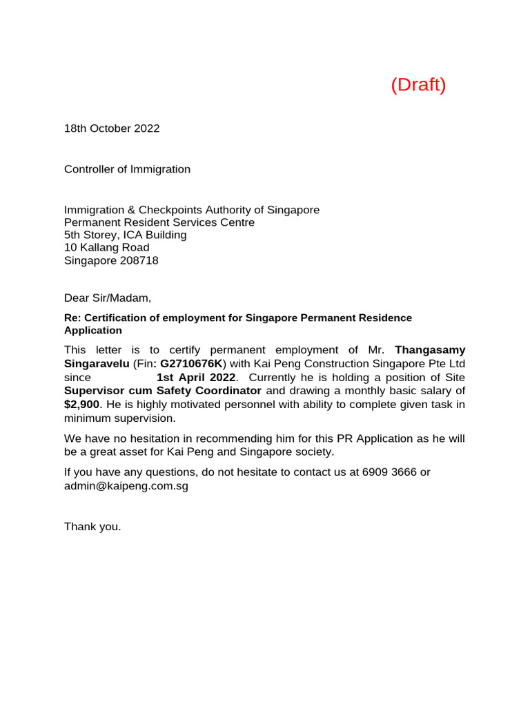 Employment Certification for PR Application | PDF