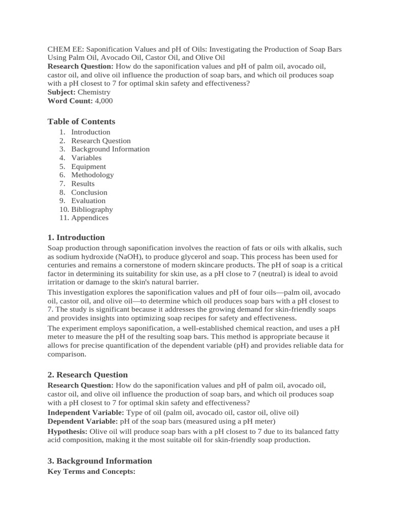 Saponification Values and pH of Oils | PDF | Sodium Hydroxide | Soap