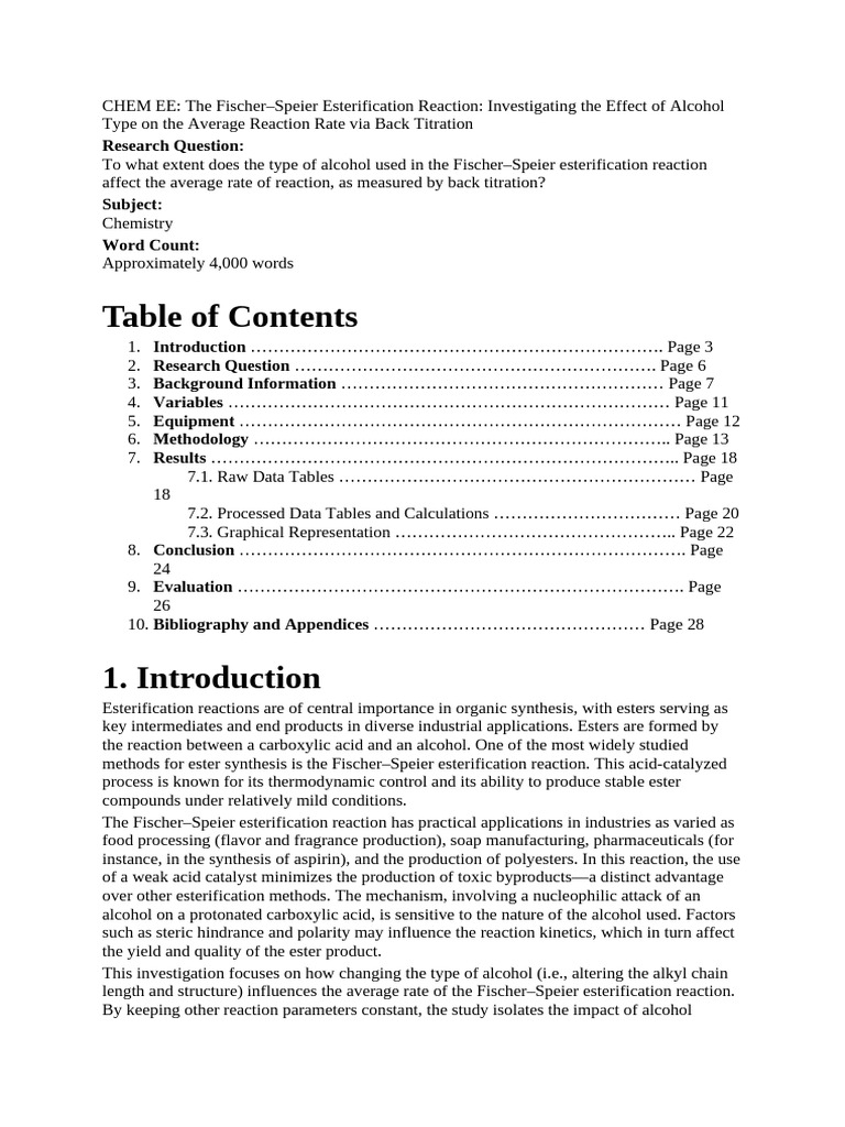 Alcohol Type Effects on Esterification Rate | PDF | Ester | Titration