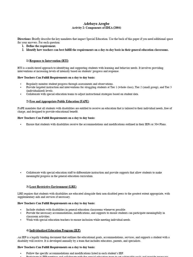 Components of IDEIA (1) - Adebayo Aregbe | PDF | Individualized ...