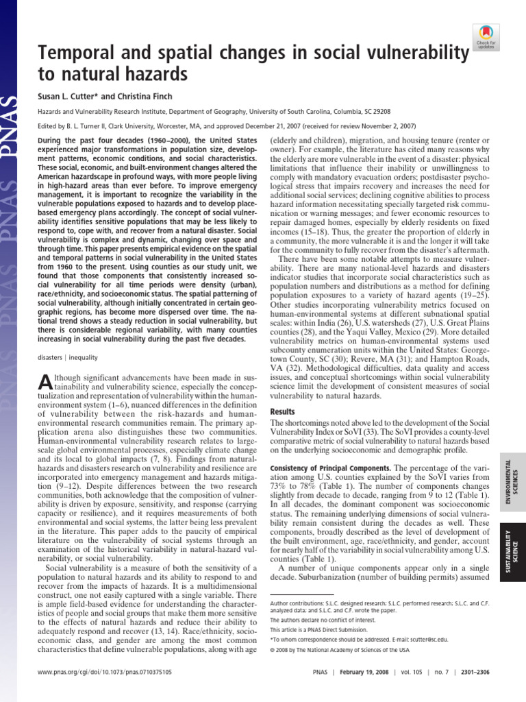 Temporal and Spatial Changes in Social Vulnerability To Natural Hazards ...