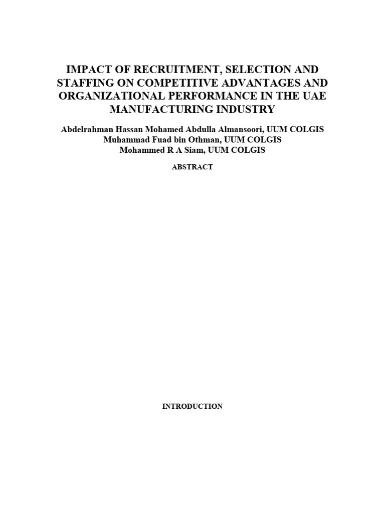 Impact of Recruitment Selection and Staffing On Competitive Advantages ...