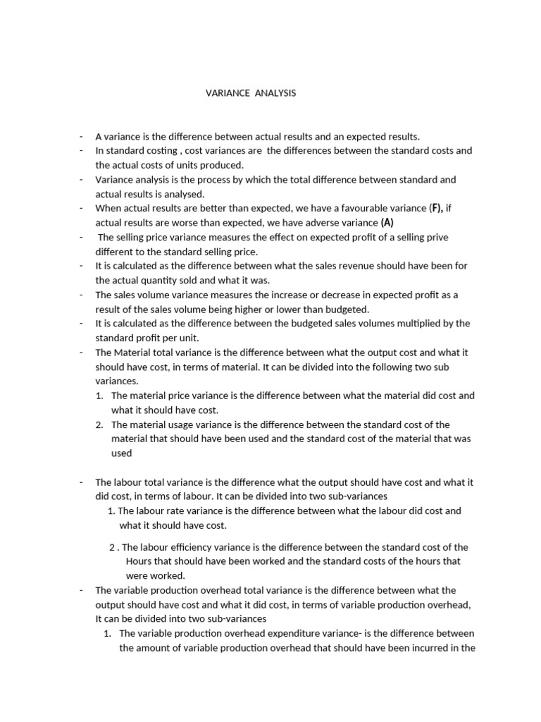Variance Analysis | PDF | Variance | Profit (Economics)