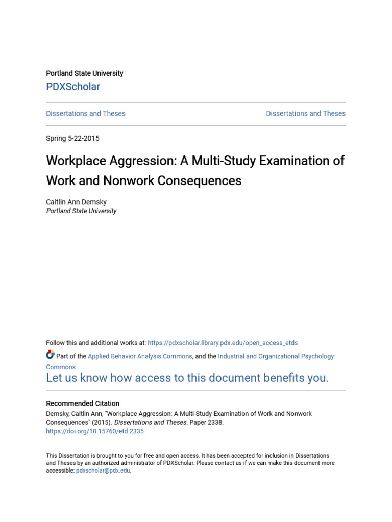 Workplace Aggression - A Multi-Study Examination of Work and Nonwo ...