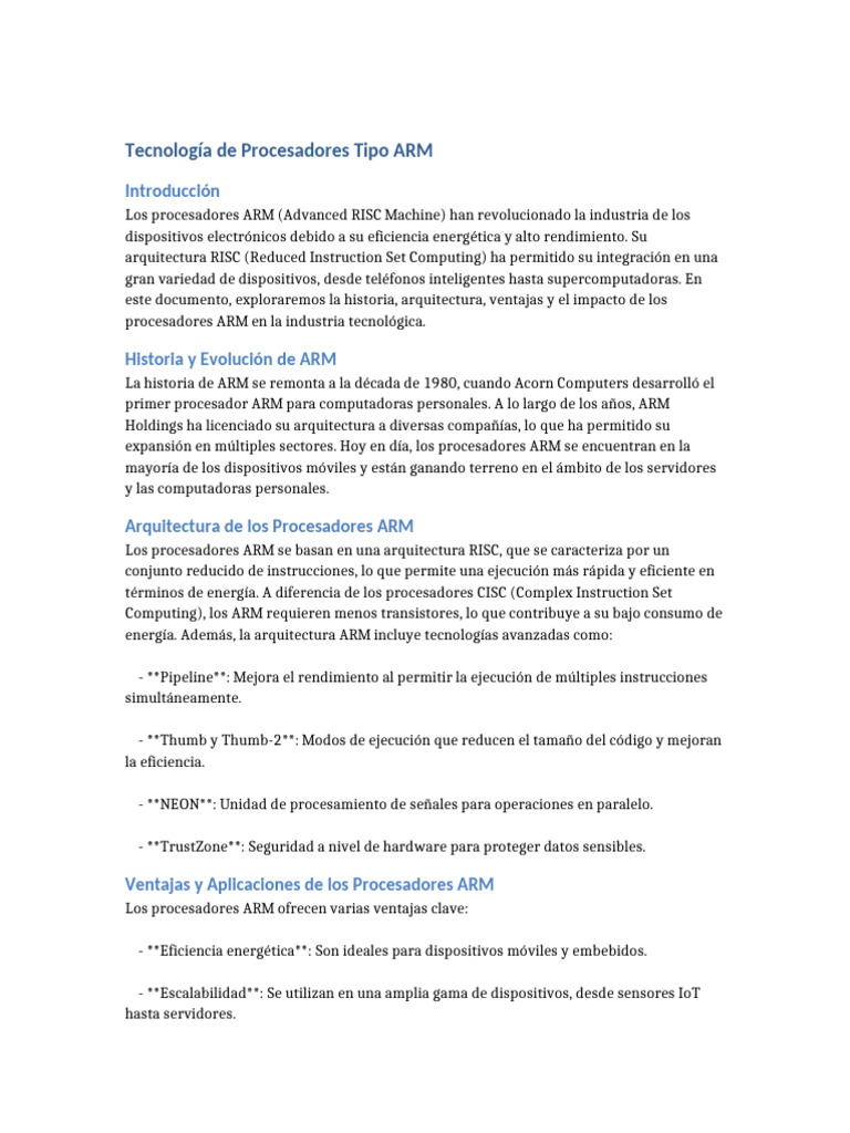 Procesadores ARM: Eficiencia y Futuro | PDF | Unidad Central de ...