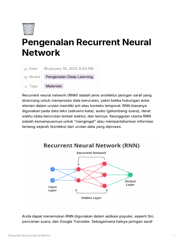 Pengenalan Recurrent Neural Network | PDF