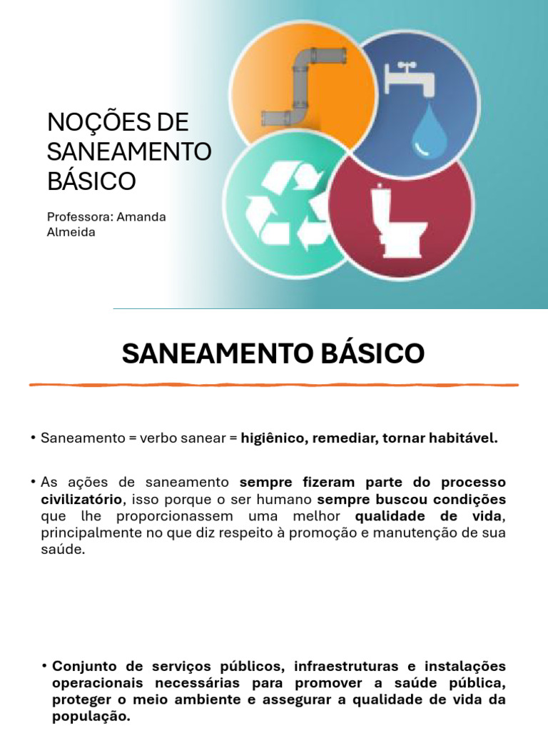 Noções de Saneamento Básico | PDF | Saneamento | Águas residuais