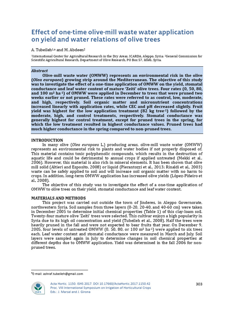 Effect of one-time olive-mill waste water application | PDF | Olive | Water