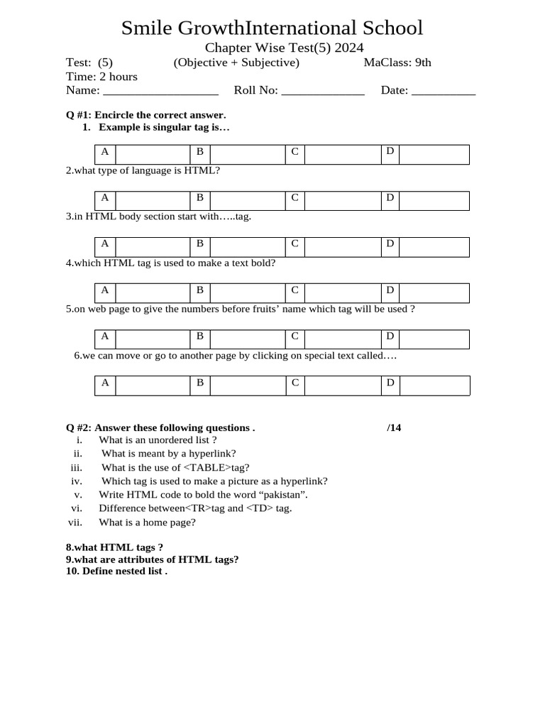 9th Class Computer Test. | PDF