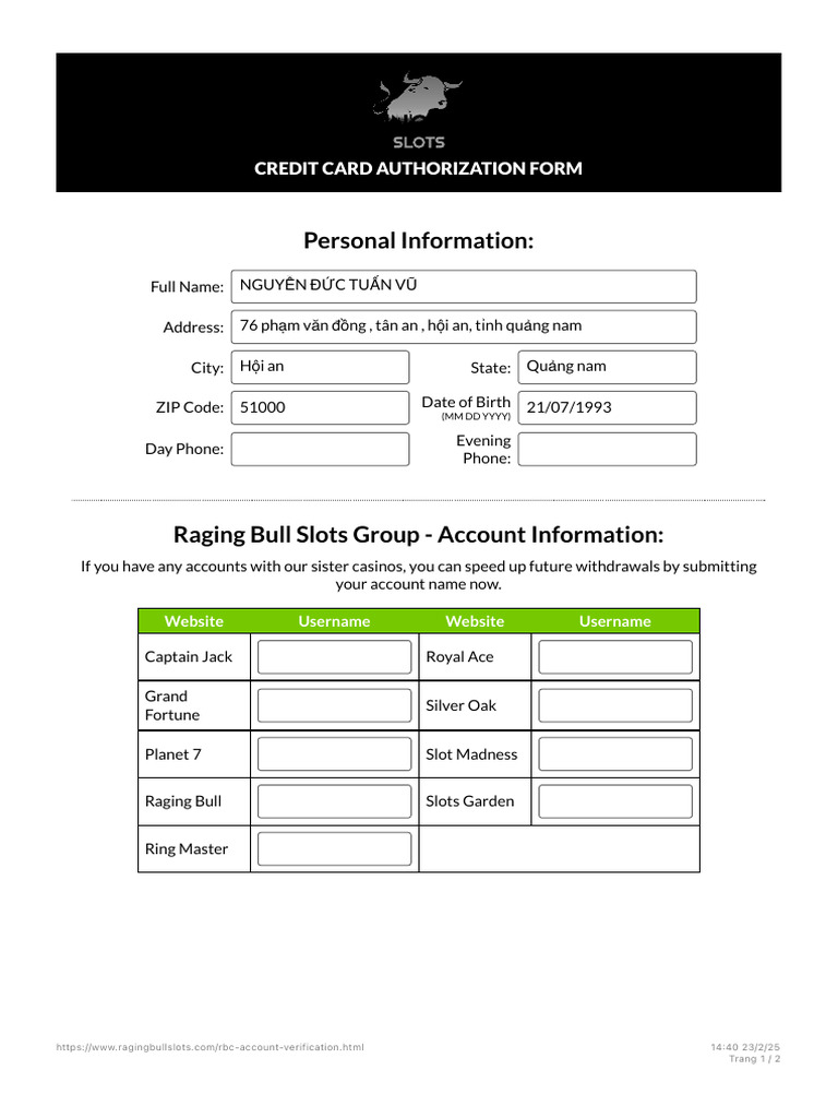 Raging Bull Casino Credit Card Form | PDF | Credit Card