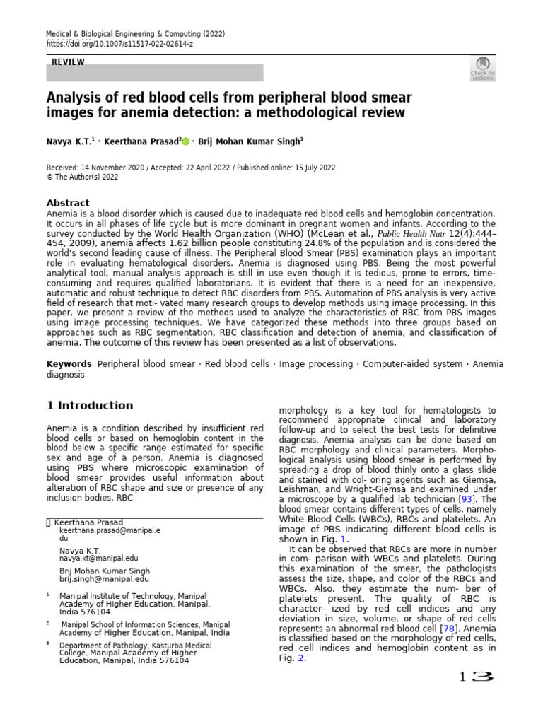 Analysis of Red Blood Cells From Peripheral Blood Smear Images For ...