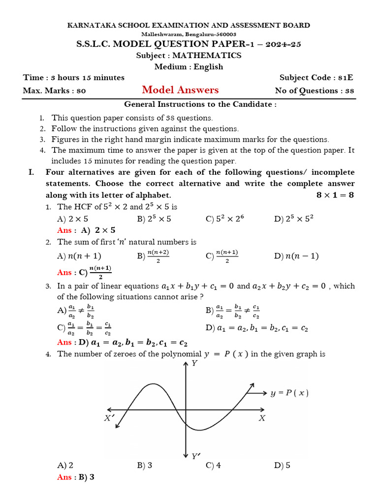 Karnataka SSLC Mathematics Model Paper 2024-25 | PDF | Sphere | Circle