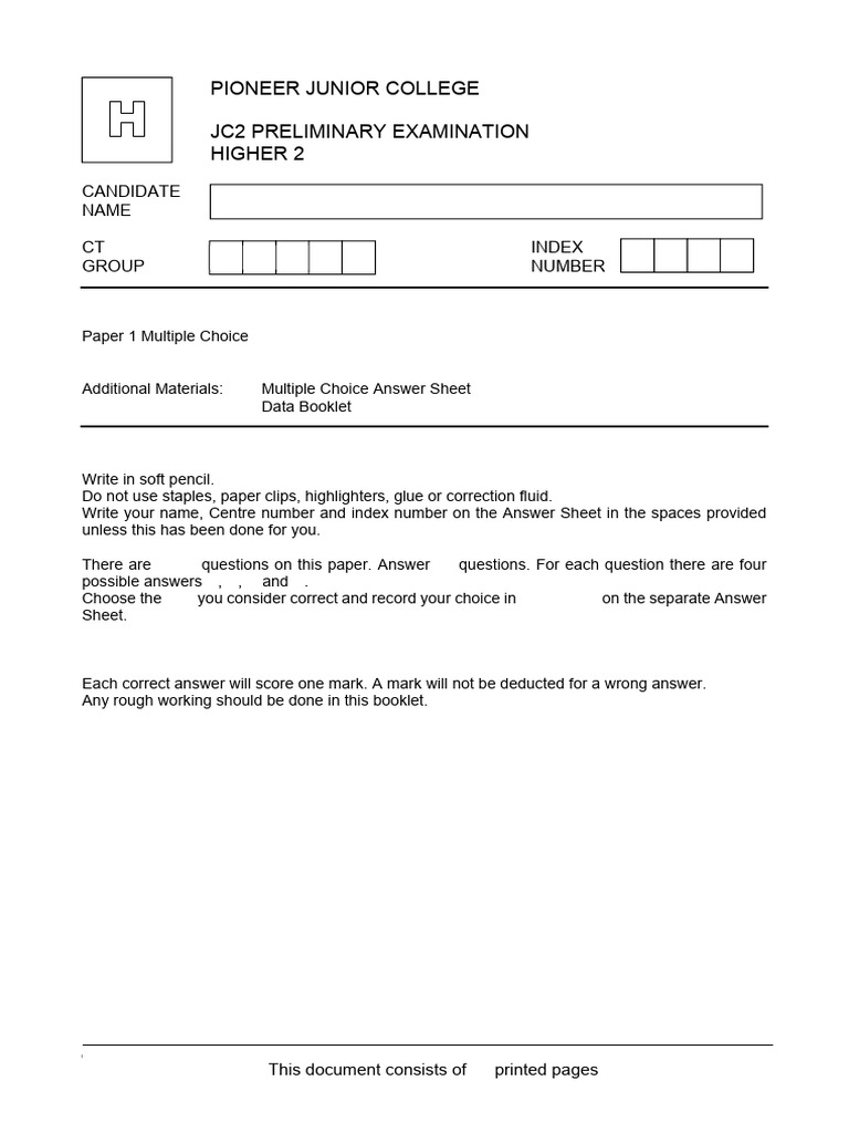 JC2 Chemistry H2 2018 Pioneer | PDF | Acid Dissociation Constant ...
