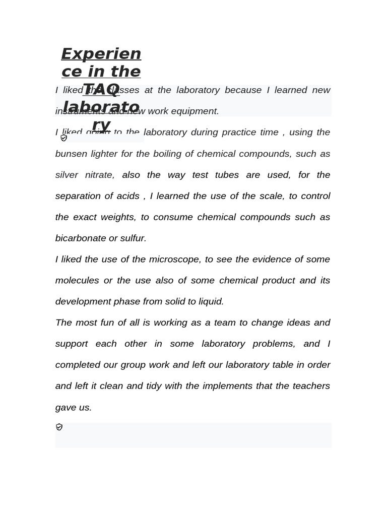 Laboratory Class Experience | PDF