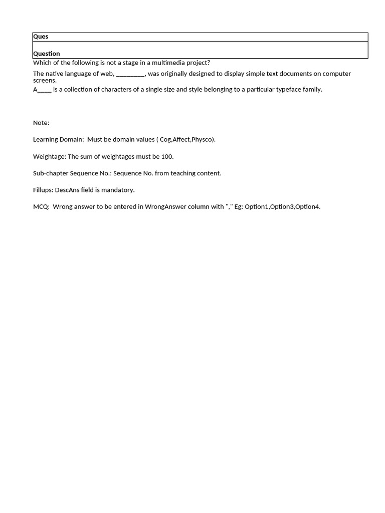 Multimedia Project Question Bank Template | PDF