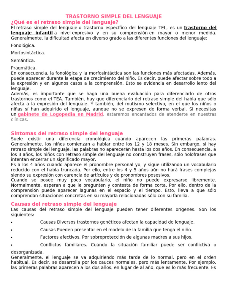 Retraso Simple del Lenguaje Infantil | PDF | Tartamudeo | Habla