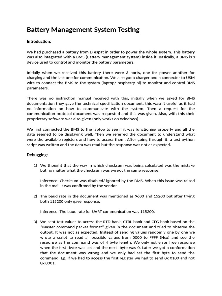 BMS Testing and Communication Insights | PDF | Laptop | Computer ...