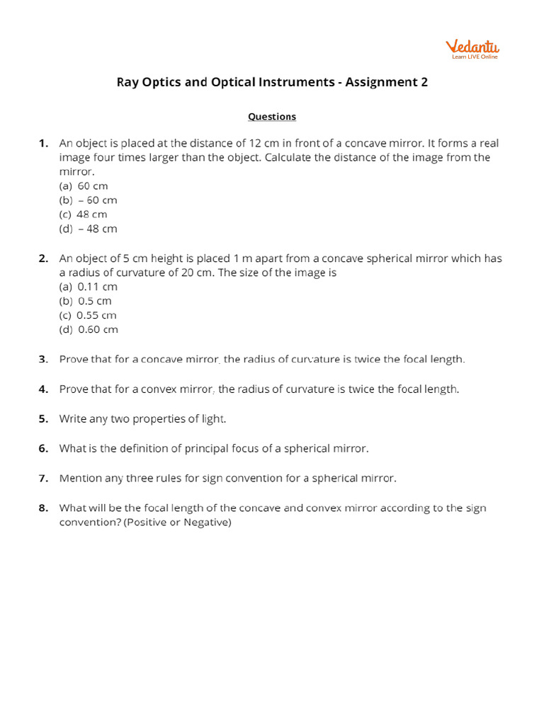 Ray Optics Assignment 2 Guide | PDF