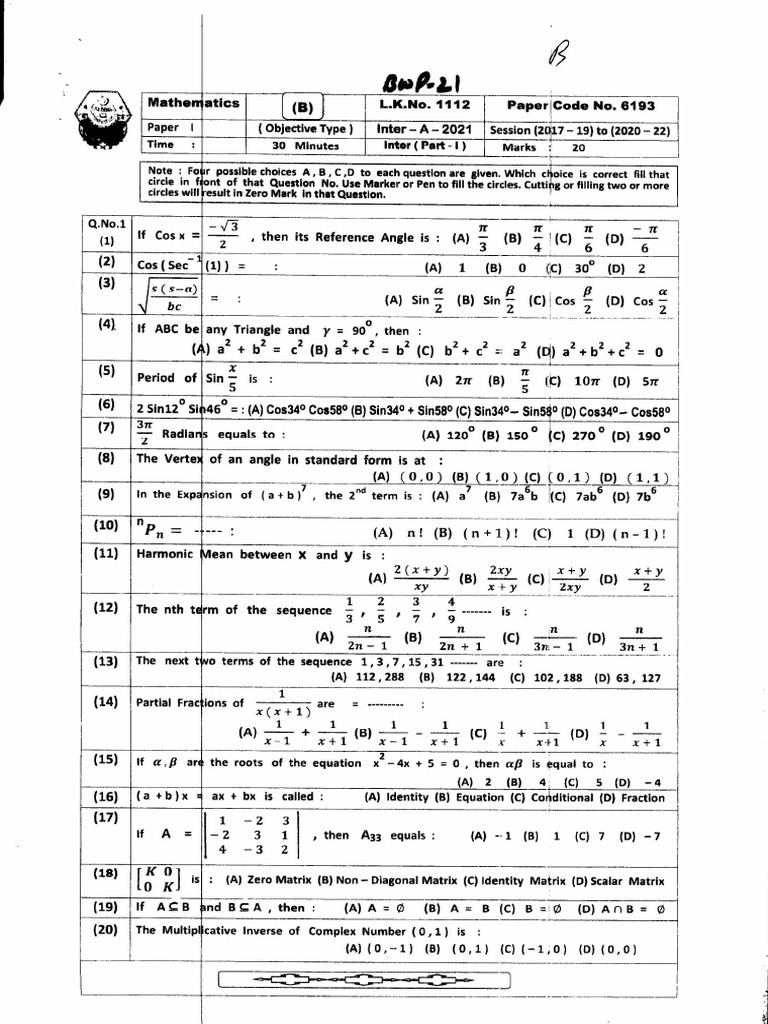 Mathematics 11 BWP 21 | PDF