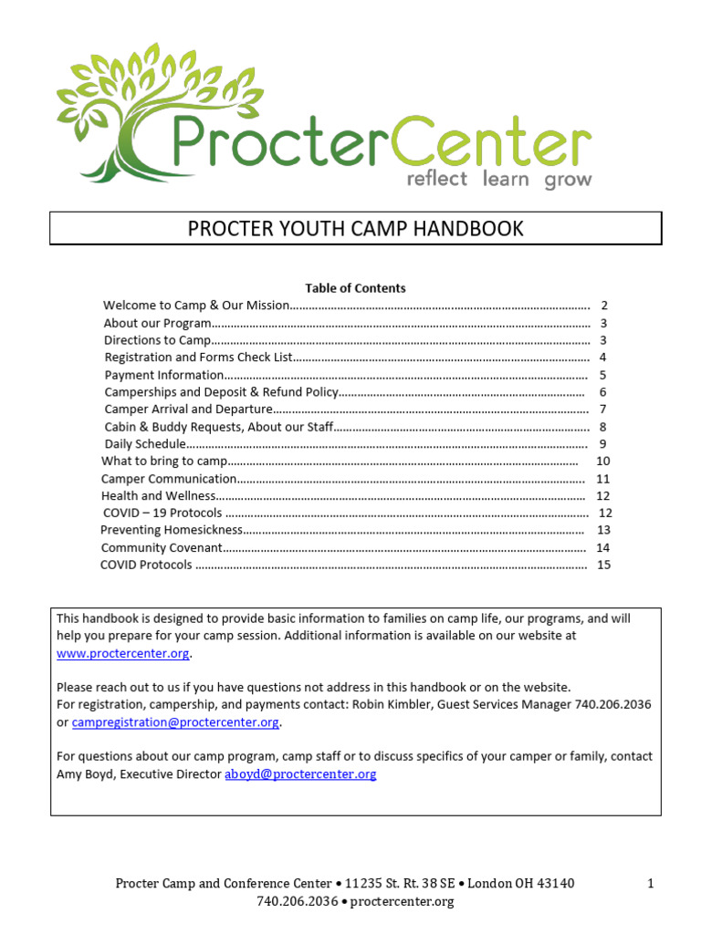 Procter Youth Camp Handbook 2023 | PDF | Mail | Camping