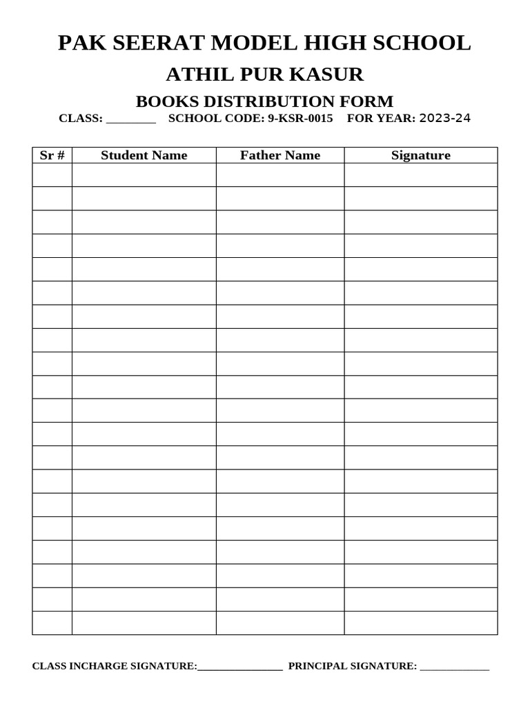 Books Distribution Form 2023-24 | PDF