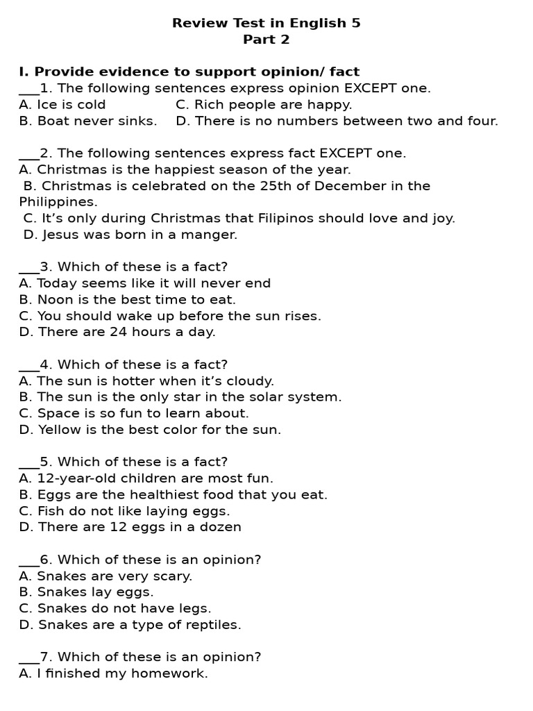 Review Test in English 5 Q3 Part 2 | PDF