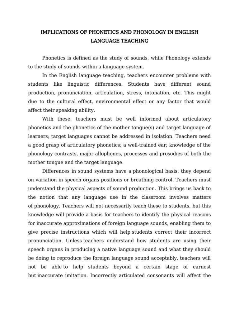 Phonetics and Phonology in ESL Teaching | PDF | Phonetics | Phonology