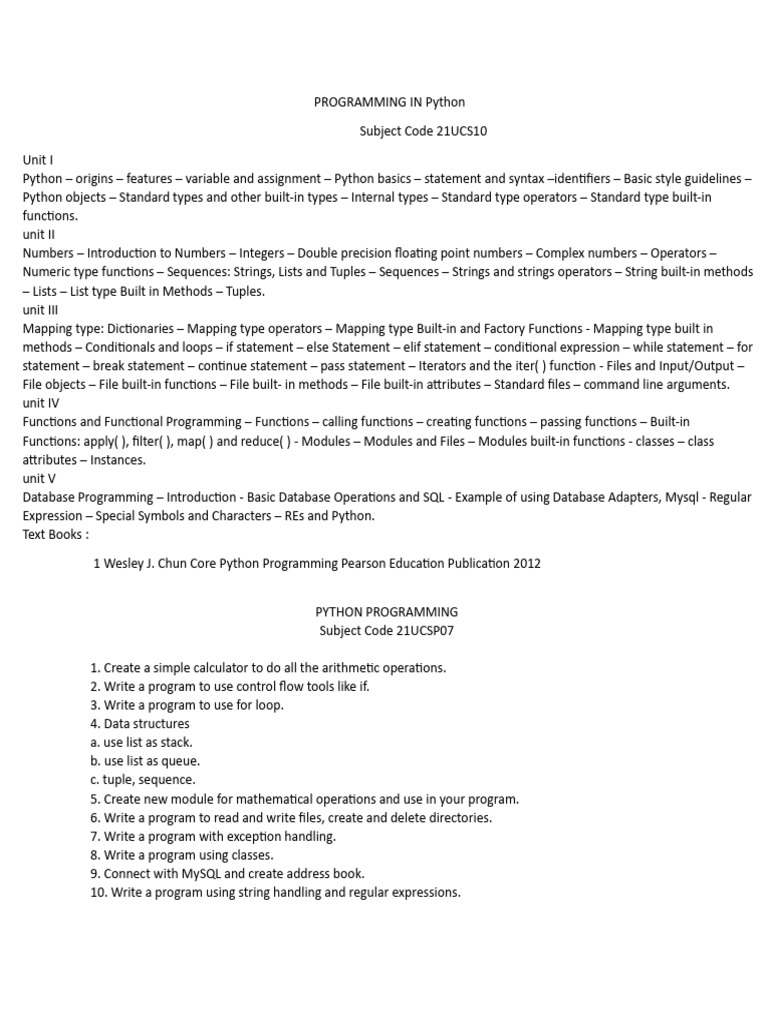 BCA Python Programming Syllabus Overview | PDF | Python (Programming ...