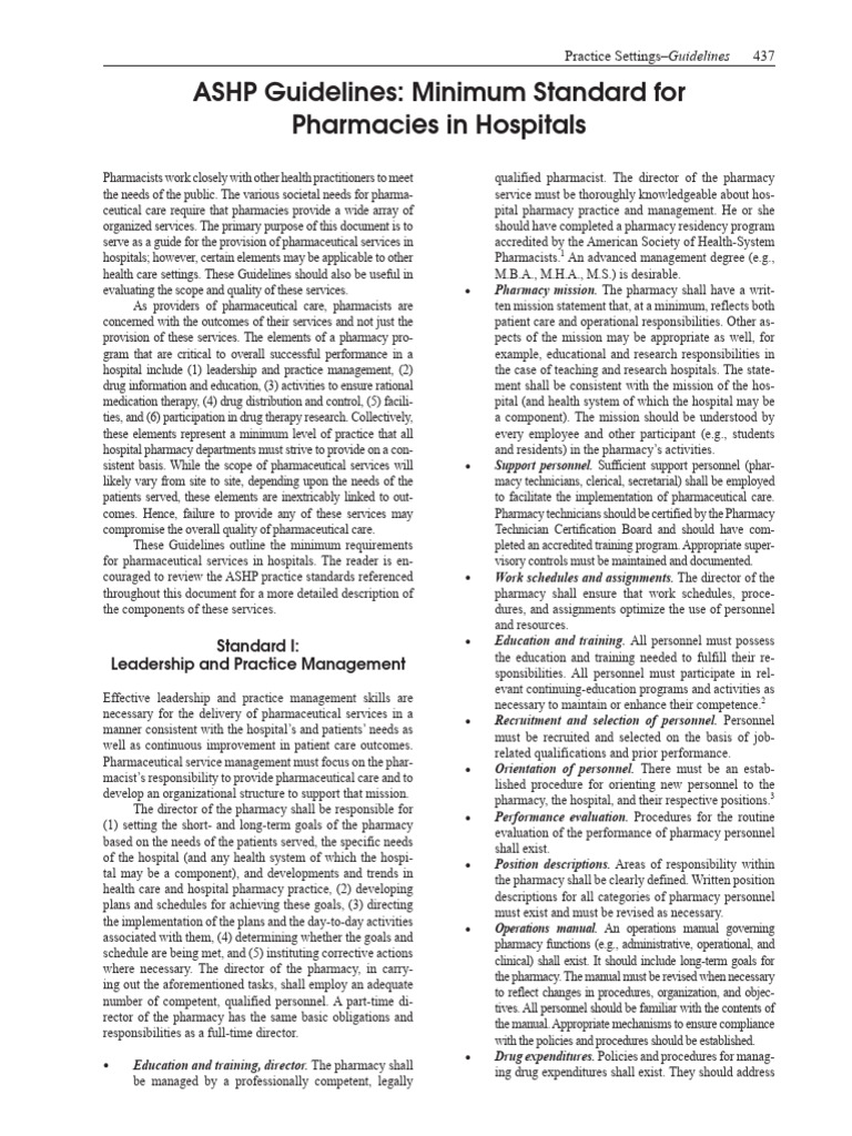 ASHP Minimum Standards for Hospital Pharmacies | PDF | Pharmacy ...