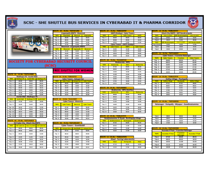 She Shuttle Timings and Routes Hyderabad | PDF