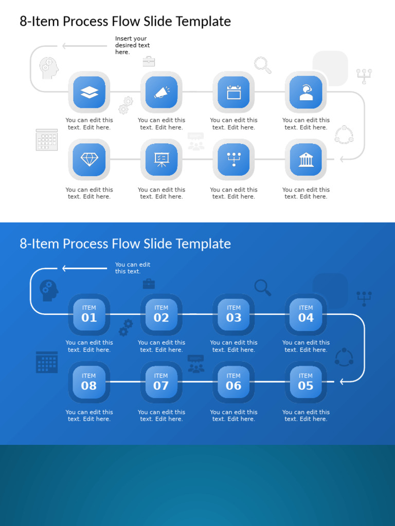 8-Item Process Flow Slide Template: Insert Your Desired Text Here | PDF