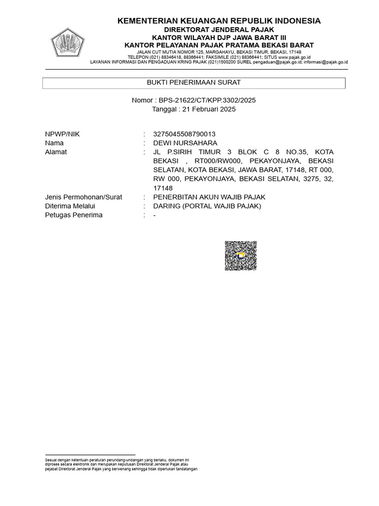 Bukti Penerimaan Akun Wajib Pajak | PDF