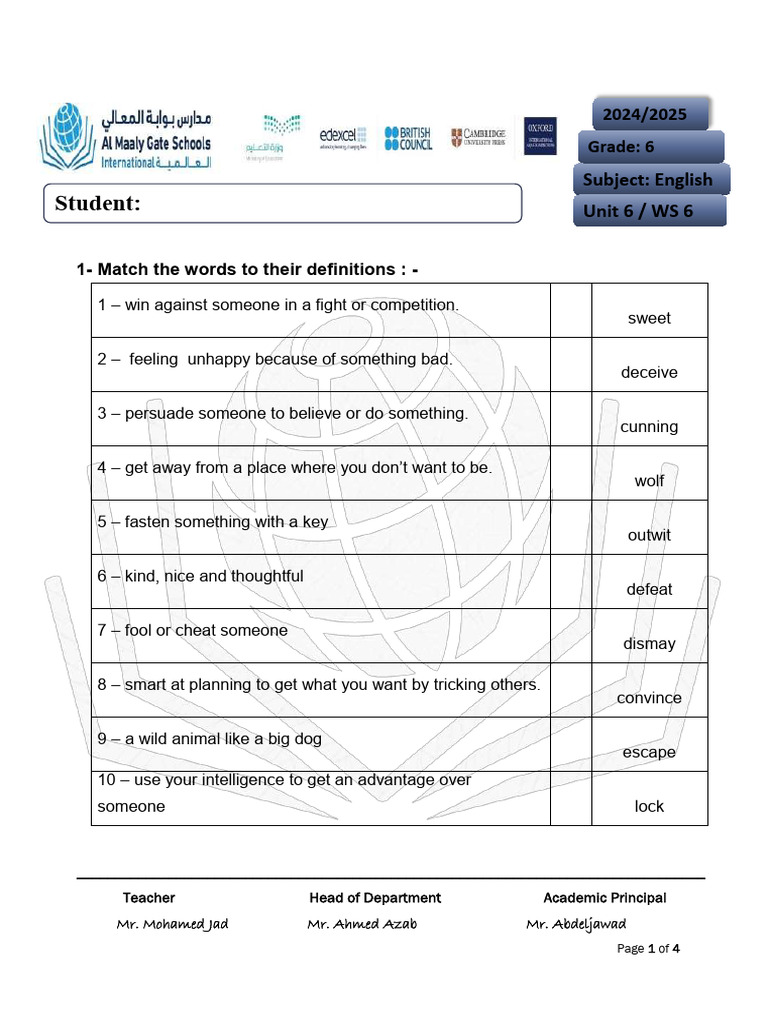 Grade 6 English Vocabulary Worksheets | PDF