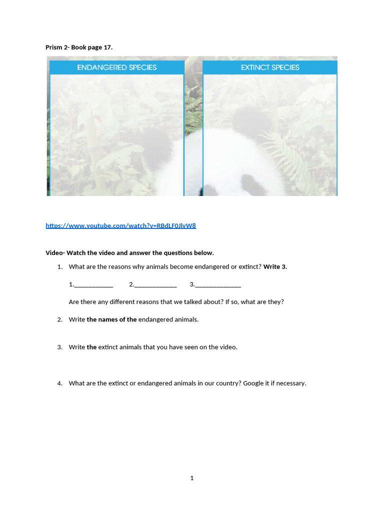 week 1 unit 1 reading 1 | PDF | Endangered Species | Extinction
