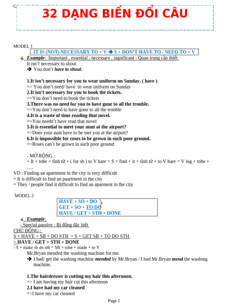 English Sentence Transformation Models | PDF