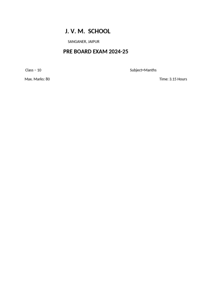 Class 10 Math Pre Board Exam 2024-25 | PDF